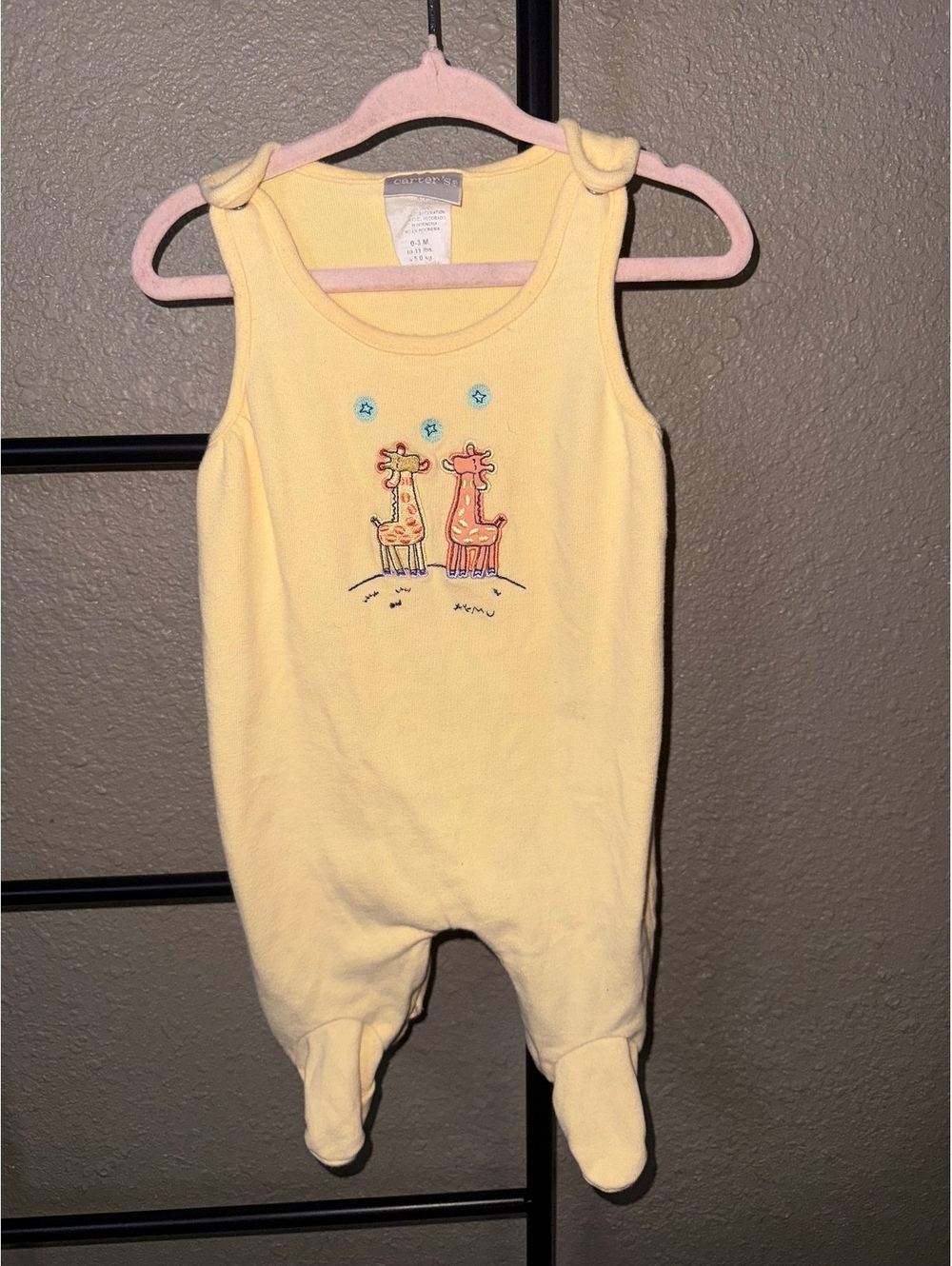 Y2K vintage Carter's Yellow Sleeveless Footed Romper with Giraffe Embroidery